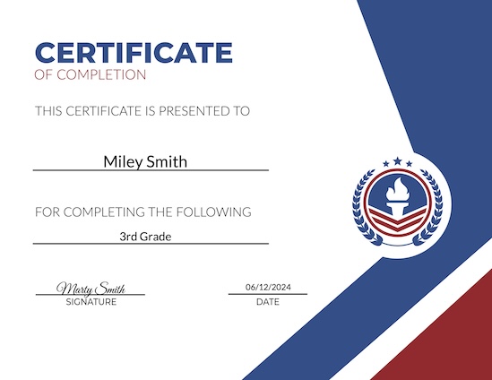 Certificate of Completion Homeschool Reports
