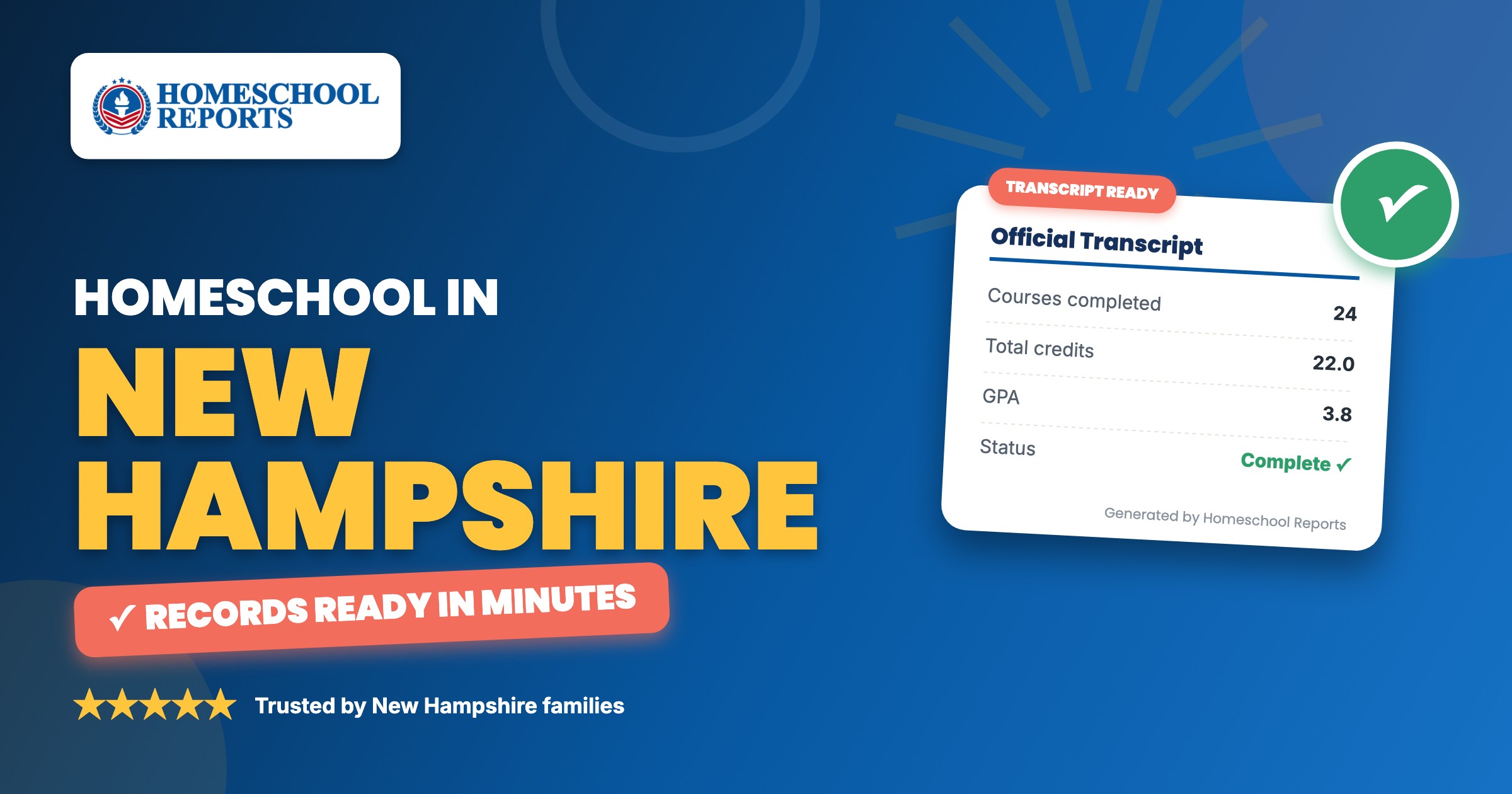 Homeschooling in New Hampshire — attendance records, report cards and transcripts made easy with Homeschool Reports